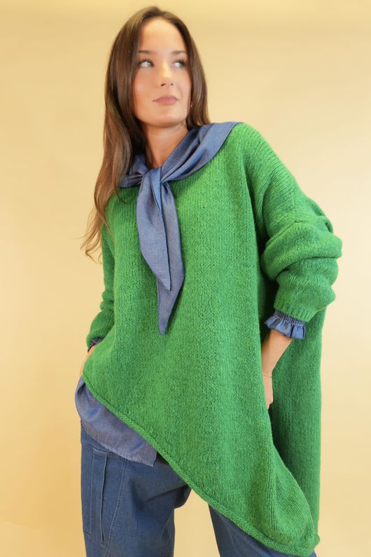 Made in Italy Big Softie Super Slant Knit Jumper Jade 